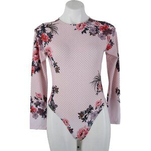 Brazilian Sz M Pink Multi Color Floral Nylon Spandex Sun Shield Swim Suit